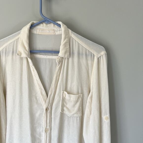 CP Shades x Gorsuch Catrin Washed Velvet Shirt Silk Ivory L Button Front NEW - Picture 2 of 6